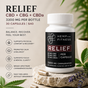 RELIEF Capsules | Premium CBD : CBG : CBDa | 3300 mg per Bottle | 30 Capsules | $60