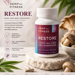 RESTORE™ Premium Functional Mushroom + CBG Capsules Clarity • Focus • Calm • Daily Wellness